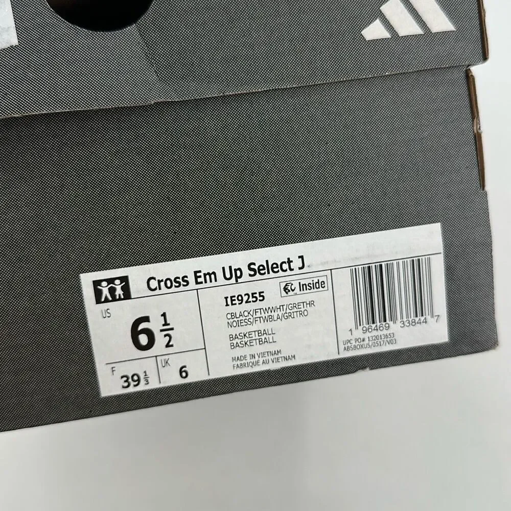 Adidas Cross Em Up Select J Boys‎ Lace Up Basketball Shoes Black White Size 6.5